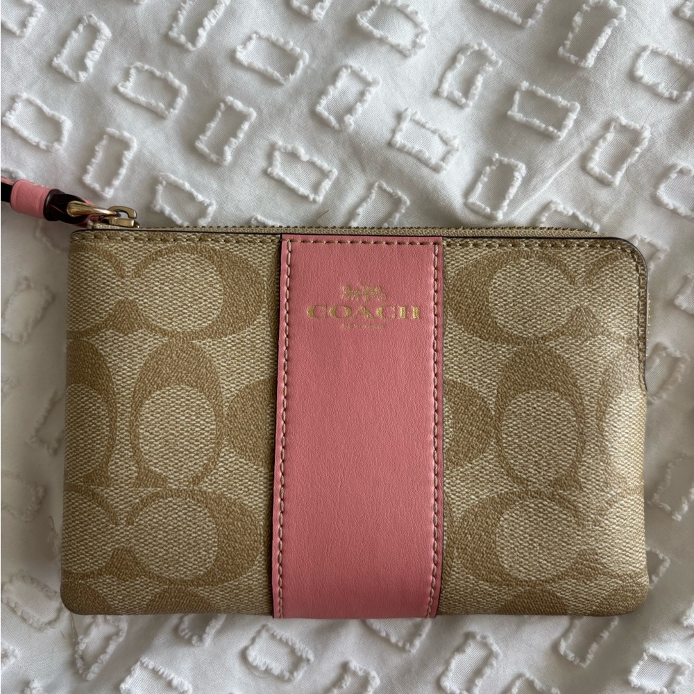 Coach Pink and Tan Wristlet
